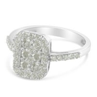 Sterling Silver 1. CTTW Diamond Emerald-Fore Cluster с коктейл пръстен в стил Halo Cathedral