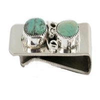 Ръчно изработен автентичен никел Navajo и. Sterling Silver Natural Turquoise Native American Money Clip 10530-2