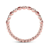 10kt розово злато кръг Ruby Diamond Beaded Dot подредена лента пръстен cttw