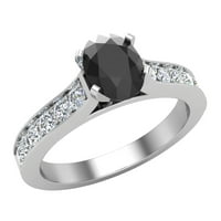14k бяло златен пръстен Черен диамантен годежен пръстен за жени овал 1. Карат
