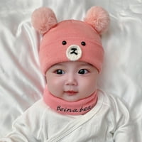 Комплект 3- месеца бебета шапка шия по-топло плетено двойно помпони карикатура мечка еластична уплътнена студена резистенция