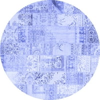 Ahgly Company Machine Pashable Indoor Round Packwork Blue Transitional Area Rugs, 4 'Round