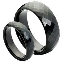 Мъжки и женски черен полиран фасетен отрязан лъскав волфрамов карбид сватбена лента пръстен