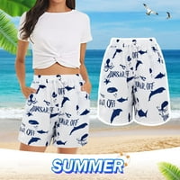 Женски ежедневни къси панталони Летни удобни плажни къси панталони еластични талии флорални принт с джобове пола шорти за жени