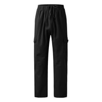 Hunpta Pants for Men Fashion Небрежен хлабав памук плюс размер джобни дантели нагоре Еластични панталони панталони панталони