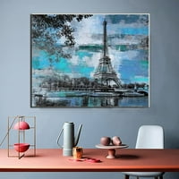 Плакати Сини градски пейзаж стена изкуство Айфелова кула пейзаж картина френско модерно изкуство платно плакати щампи за хола спалня офис кухня декор 12x unframe стил