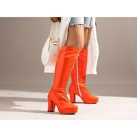 Daeful дамски коляно висока платформа ботуши странични цип токчета за обувки с пръсти на пръсти секси кокетна пета дами анти плъзгане оранжево 7
