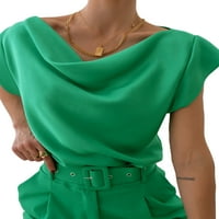 Rejlun жени върха твърди цветни ризи с къс ръкав блуза разхлабена туника риза Елегантна празнична зелена s