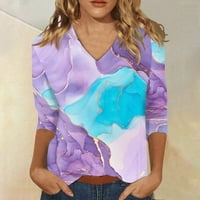 Летни женски ризи Женски ежедневен моден печат кръгла шия три четвърт ръкав тениска отгоре лилаво m