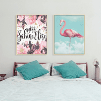 Артистични цветя и фламинго стеново изкуство платно за печат, прост моден арт маслена живопис декор за домашен хол Спалня офис и детска стая