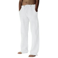 IOPQO Небрежни панталони за мъже мъжки ежедневни ежедневни твърди панталони панталони в средата на талията панталони за джобни панталони бяло + m