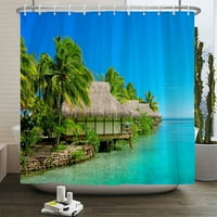 Летни морски плажни душ завеси Пейзаж палмово дърво завеси за баня за домашна декорация Полиестер баня завеса с куки