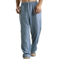 Мъжки панталони Labakihah Мъжки панталони миеха памучно бельо свободно дишащи ежедневни джобни спортни панталони синьо