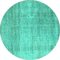 Ahgly Company Machine Pashable Indoor Round Abstract Turquoise Blue Contemporary Area Rugs, 3 'Round