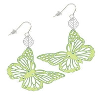 Наслада бижута акрилна изрязана пеперуда огледало вар Зелен Silvertone Leaf Френски обеци
