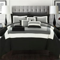 Chic Home CS1454 -us Duke Pieced Color Block Bed в чанта Утешител с чаршафи - Черно - Крал - Парче