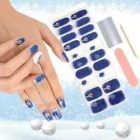 Kalolary Christmas Semi втвърдени ивици за лак за нокти, коледни арт лак стикер Снежител Пълна обвивка Коледна стикери за дизайн на ноктите с нокти и пръчка