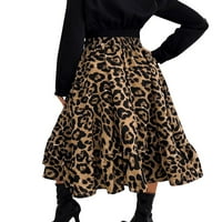 Слушайте женския топъл леопардов печат зимен пламък дълга пола шикозна еластична талия с висок ръчен подгъв плисирана линия макси пола
