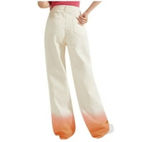 Yuwull кльощави дънки за жени, дамски ежедневни дънки с широки крака с висока талия деним дълги панталони модни гадже торбисти панталони бутон с цип дънки оранжево m