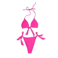 Модни нови пристигания, Axxd Нова солидна цветна тръба Топ секси ямски бикини бански костюм за просвет розов 8