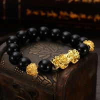 Feng Shui Black Hand Resmed Mantra Bead гривна със златист Pi Xiu Pi Yao късметлия богат амулет брекет
