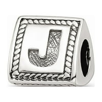 Fancy Bead White Sterling Silver J Alphabet & Numbers