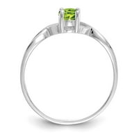 14k бяло златен пръстен Band Birthstone August Peridot Oval Green, размер 7