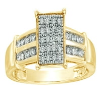 Белият естествен диамантен правоъгълен годежен пръстен на клъстер в 10k жълто злато