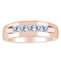 Подарък за Ден на бащата 1. Принцеса на каратска реже бял естествен диамант пет камъни сватбена лента за сватбена лента в 14k твърд розов златен пръстен Размер-10.5