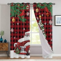 Xmas Window Curtain Grommet Коледни завеси затъмнени карирани завеси луксозни мулти-шахти високо прецизно дърво отпечатано червена кола W: 52 '' H: 63 '' *
