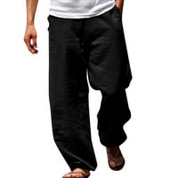 Мъжки модни ежедневни плътни цветове Опитайте дишащ памук и ленено джобни еластични талия с голям размер панталони панталони