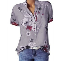 Жени къси ръкави летни върхове заради ризи за шия на врата Елегантни блузи с джоб на гърдите