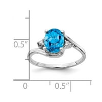 14k бяло злато 8x овално синьо топаз проверка истински диамантен пръстен