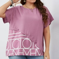 Жени букви printc patchworkbutton декор върхове блуза екипаж с къси ръкави ризи плюс размер туника ежедневни тениски дишащи тениски розови xxl