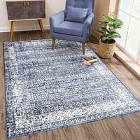 Килим - Синя традиционна геометрична зона за килим за спалня за спалня и кухня - точен размер 6 '9'