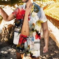Pyju Hawaiian тоалети за мъже Лято ежедневни свободни годни комплекти Флорален принт с къс ръкав Бутон за ризи къси панталони костюми плажни комплекти