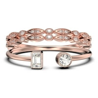 Минималистичен пръстен на отворена лента 1. Карат кръг отрязани диамантен мосанит годежен пръстен, уникален стил на стил в стерлингово сребро с 18K розово злато, трио комплект, съвпадаща лента
