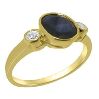 Британски направени класически солиден 18K жълто злато естествено сапфир и диамантен женски пръстен за юбилей - Опции за размер - размер 5.25