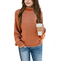 Момичета зима дебел плътно цвят дебел плетен топъл пуловер