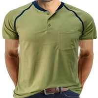 Lumento Men Summer Tops Color Block Тениска с къс ръкав тениски модна блуза Хенли шия основен тий боб зелен 2xl