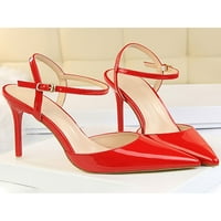 Zodanni дамски високи токчета Оценени пръсти на ток сандали глезени Стрелец сандали жени рокли обувки Дами секси стилети червено 7.5