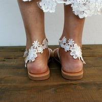 Женски бохо плоски сандали летни ежедневни дантели перла флип флоп сандали плаж сватбени облечени сандали ходещи обувки бяло