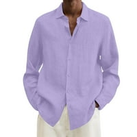 Одеерби мъже риза с дълъг ръкав запушване на яка блуза моден човек въртя се якички върхове тениска летен бутон за печат блуза Sweartshirt Purple