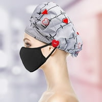 Скраб капачка ecg печат регулируеми бутони за косъм за коса Bouffant Hat for Beauty Worker