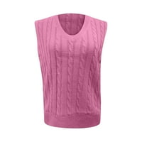 Cuhas жилетка пуловери за жени ежедневни V-образни пуловерни ризи сблъсък цвят без ръкави пуловер жилетка дамски модни върхове розово