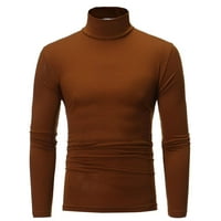 Hanas Fashion Men's Tops Men's Autumn Slim Fit Тениска с висок врат Пуловер Небрежен дълъг ръкав Топ кафе XL