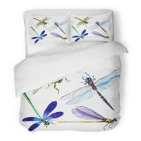Комплект за спално бельо цветно екзотично драково диво насекомо в акварел Пълно име на акварела двойно покритие за одеяло с възглавница за домашна спална стая декорация