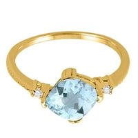 Mauli Jewels пръстени за жени 1. Каратска възглавница нарязана аквамарин и диамантен пръстен 4-Prong 10K Yellow Gold