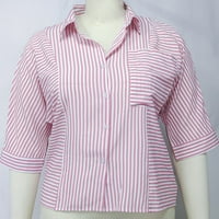 Плюс размер жени офис райета риза с дълъг ръкав ревера джобна риза блуза отгоре розово 4xl