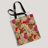 Череп и цветя платно чанта за многократна употреба на чанти за пазаруване на хранителни стоки